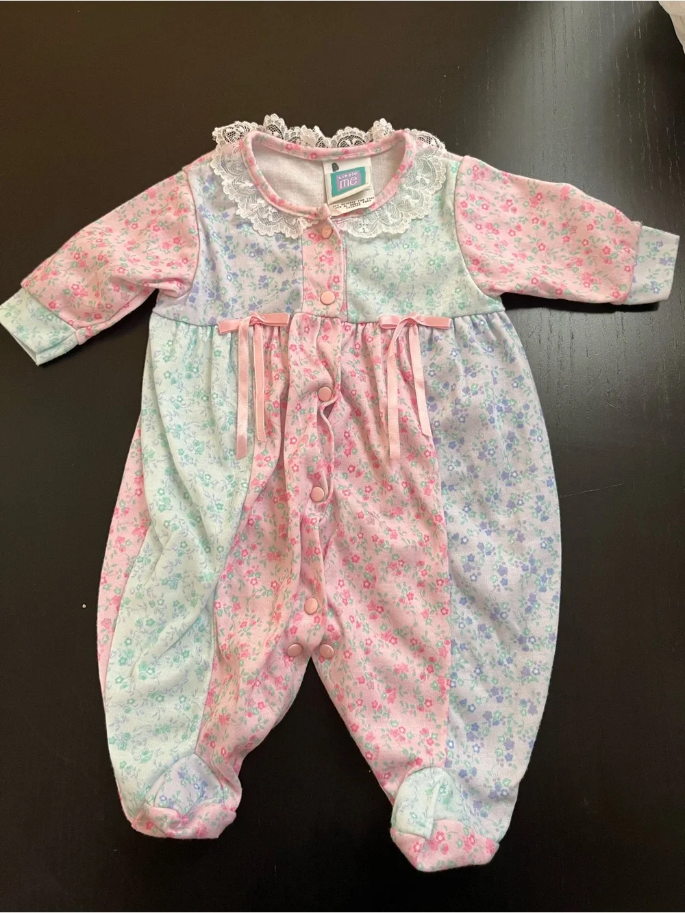Vintage 1980s/1990s Little Me floral patchwork footed baby romper